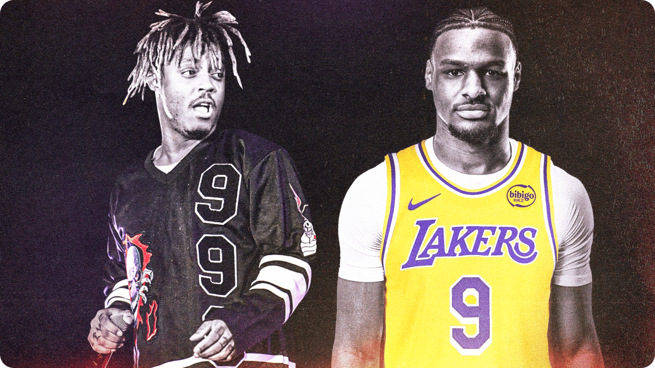 Bronny James wearing a Lakers jersey with number nine