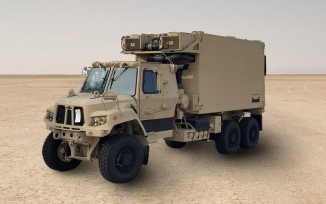 A prototype of Palantir’s AI-powered truck for smart targeting, delivered under a $300m contract to the Pentagon.