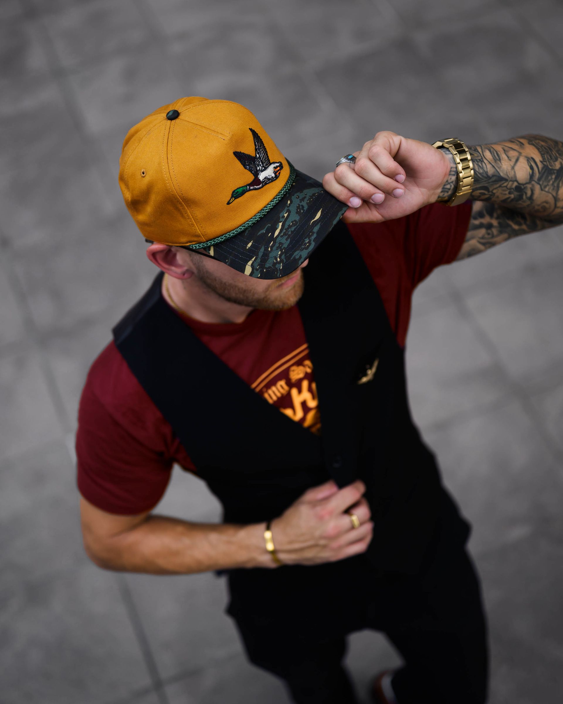 mustard camo baseball cap