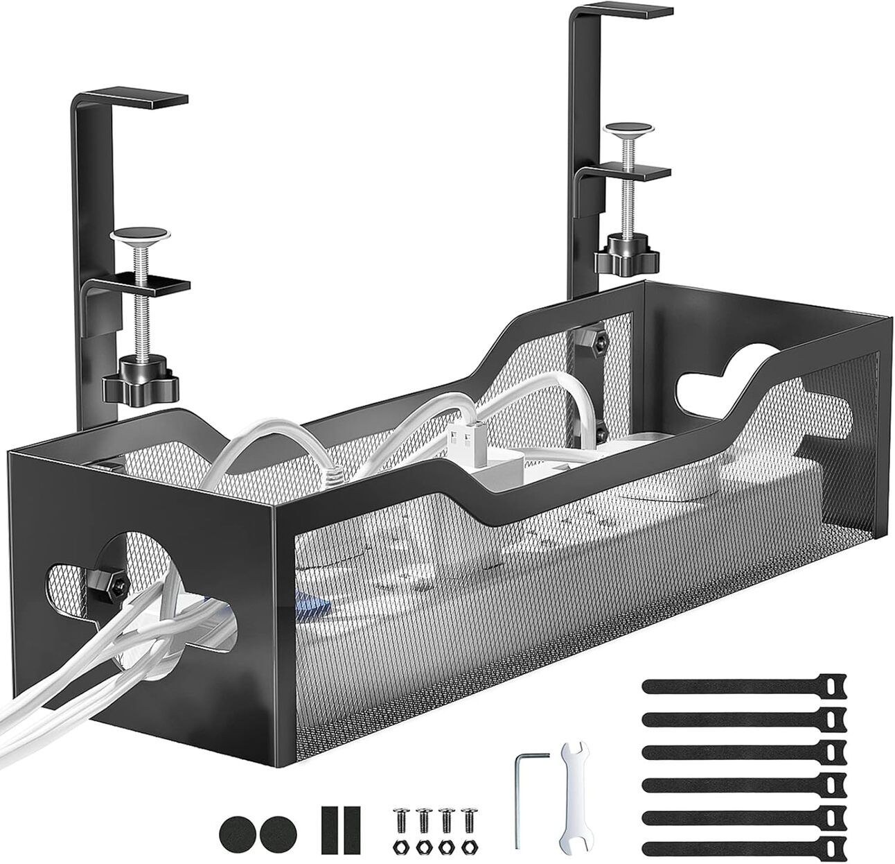 Under-Desk Cable Management Tray Alt Text: Under-desk tray designed to organize and hide cables, keeping gaming setups clean and reducing desk clutter.