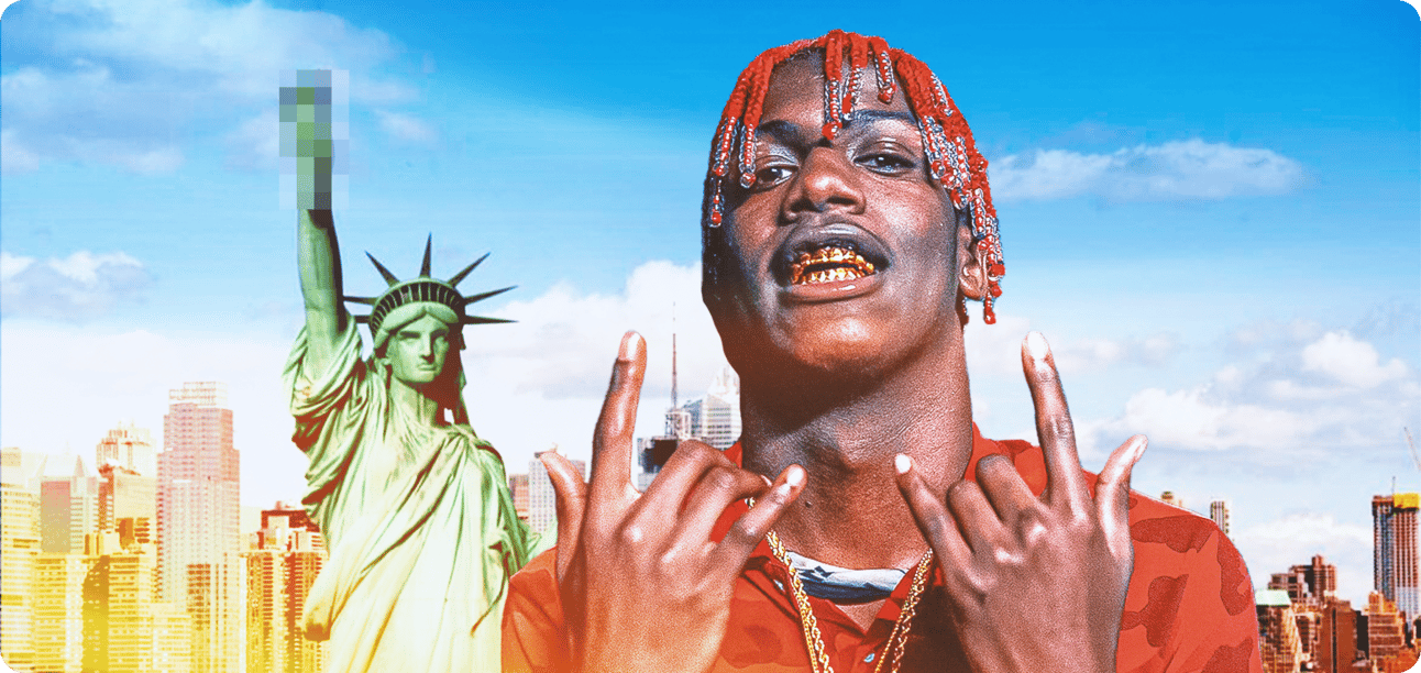 Lil Yachty in front of statue of liberty