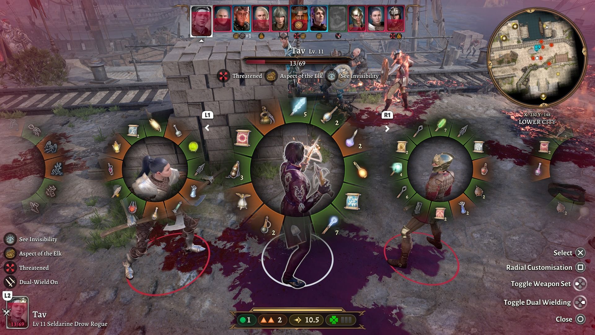 Screenshot in mid-battle of an RPG, showing the UI and selection of items for use.