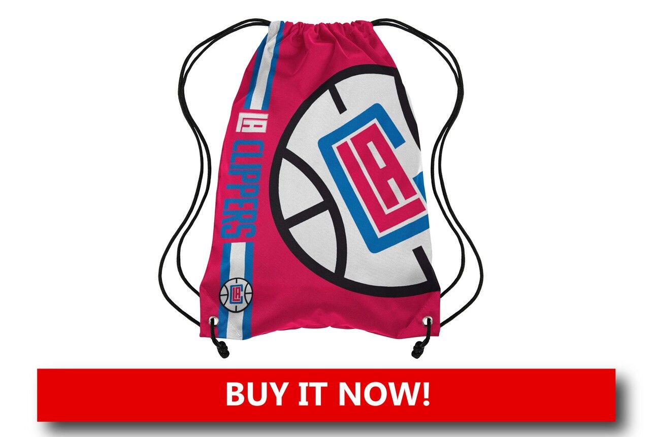 LA Clippers Drawstring Backpack A lightweight drawstring backpack in Clippers team colors, featuring the team’s logo printed prominently on the front, with durable cords and a compact design perfect for gym or game-day essentials.