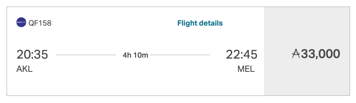 Auckland to Sydney on Qantas business class for 33k Cathay miles