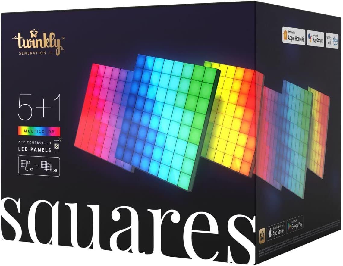 Twinkly Squares – Smart Pixel Art Panels Grid-style smart LED panels displaying animated pixel art and custom lighting effects, perfect for an aesthetic, creative battlestation.