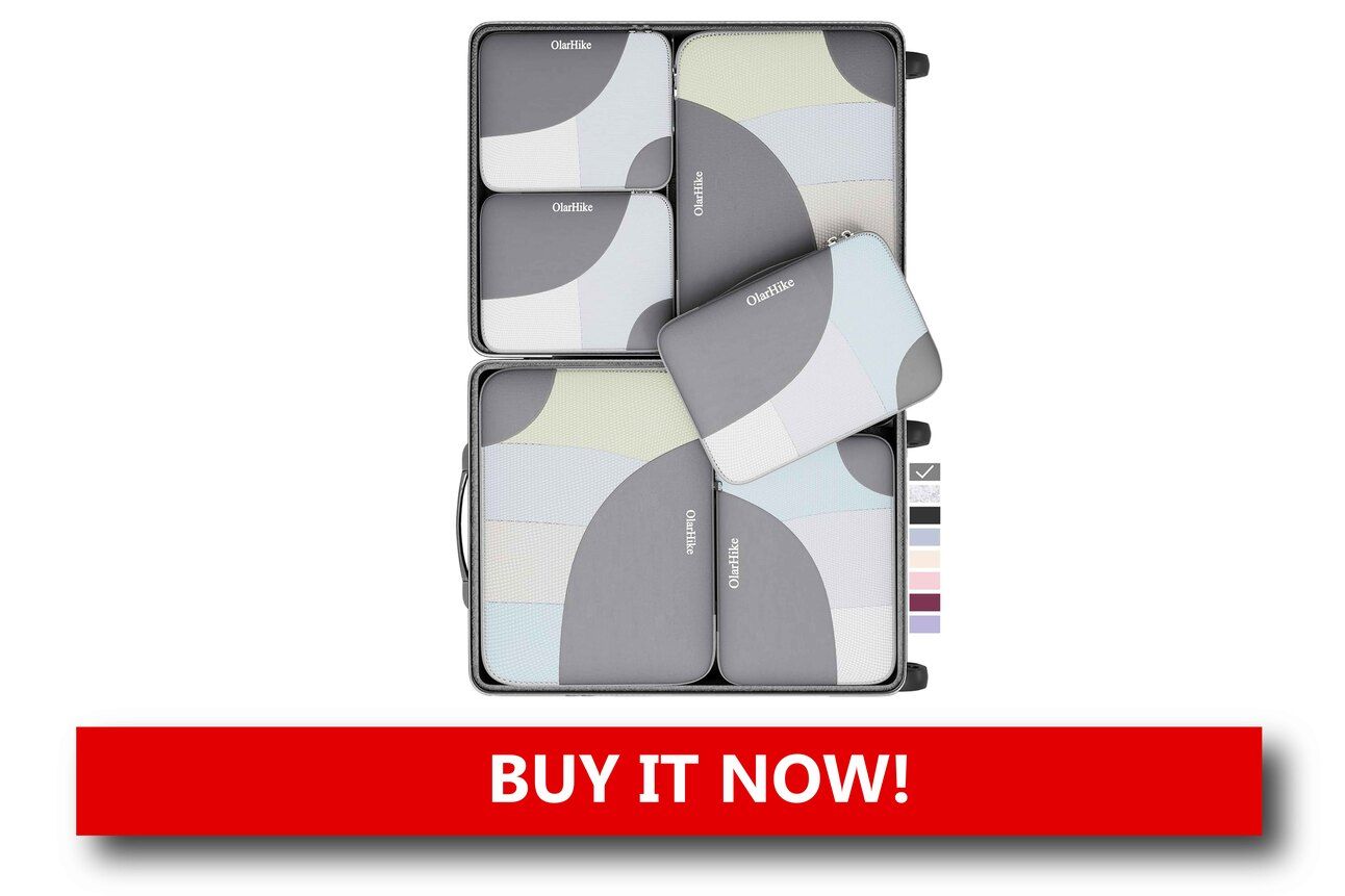 Packing Cubes That Maximize Space and Sanity A set of colorful packing cubes neatly organized in an open suitcase, separating clothes, undergarments, and accessories for efficient travel packing.