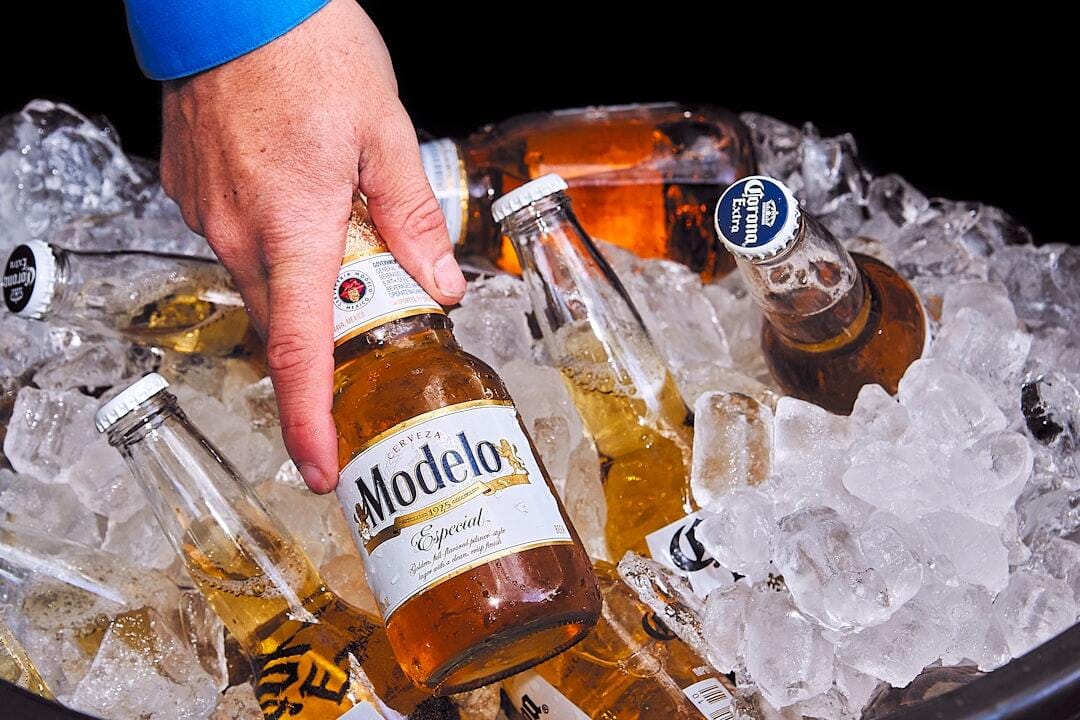 Modelo and Corona in ice bucket being served