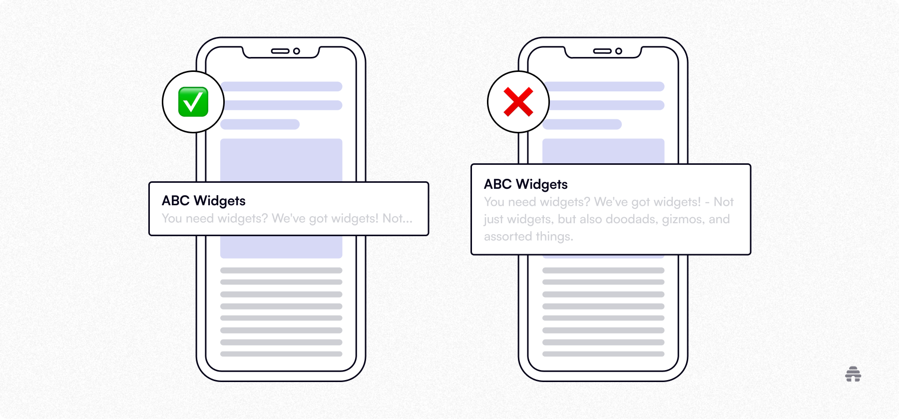 Side-by-side mobile email previews comparing a concise sender name that displays clearly versus a longer name that gets truncated. Used by beehiiv to show how sender name length affects newsletter visibility and opens.