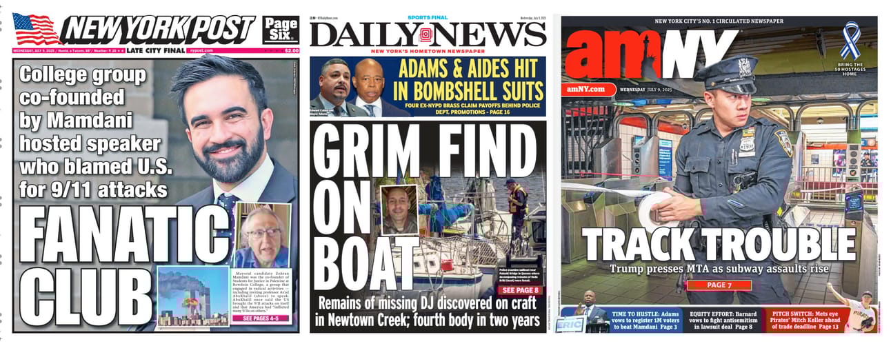 New York Newspaper Front Pages for July 9th, 2025