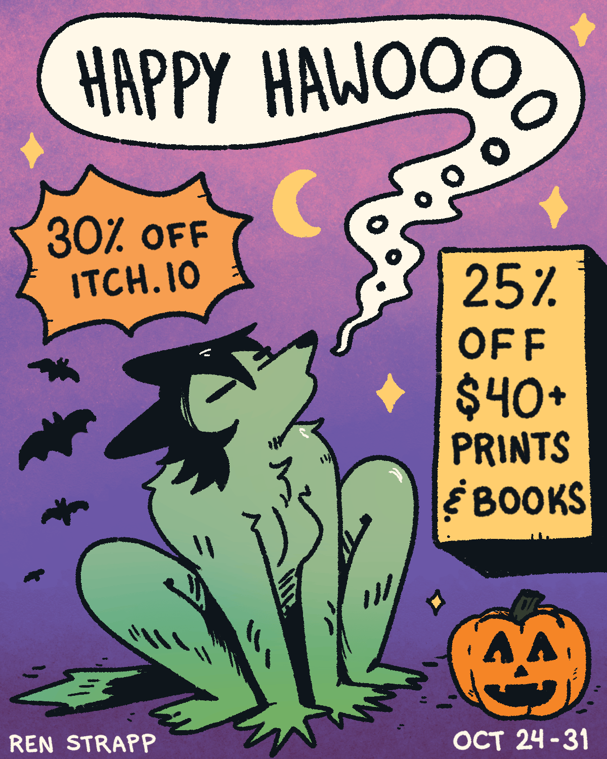 Happy Hawoo 30% off itchio and 25% off $40 prints and books