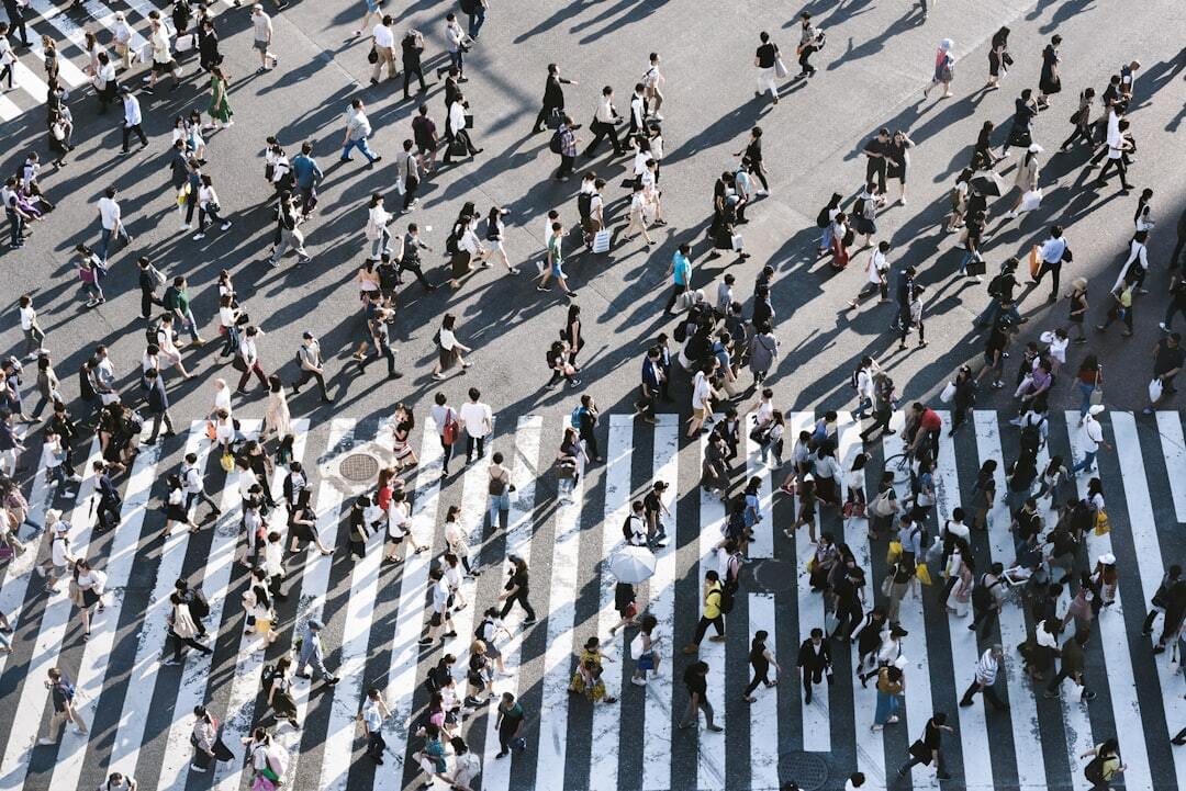 about 3000 people across the shibuya crossing at a time they look like army of ants from this point