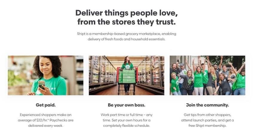 screenshot of Shipt Shopper benefits