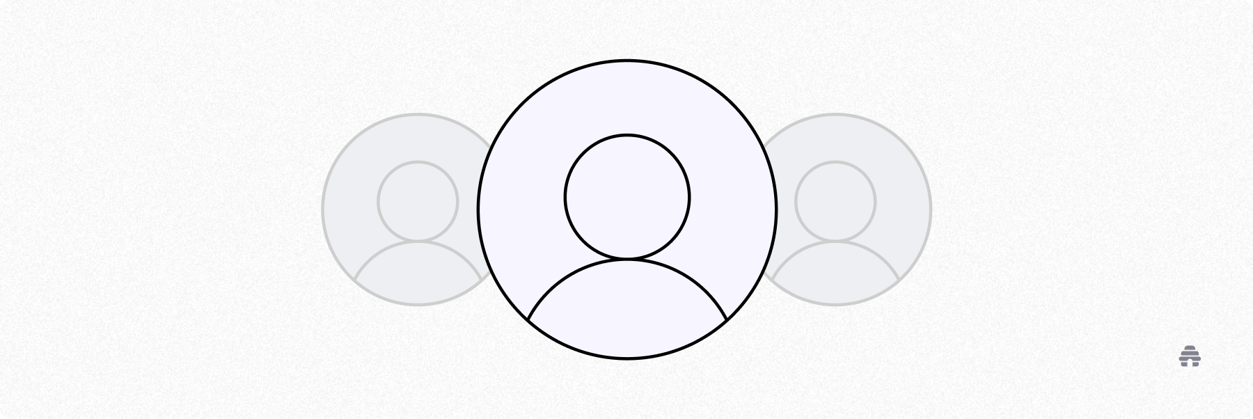 Large central user icon surrounded by two faded user icons, symbolizing audience targeting and identifying core subscribers through beehiiv’s analytics.