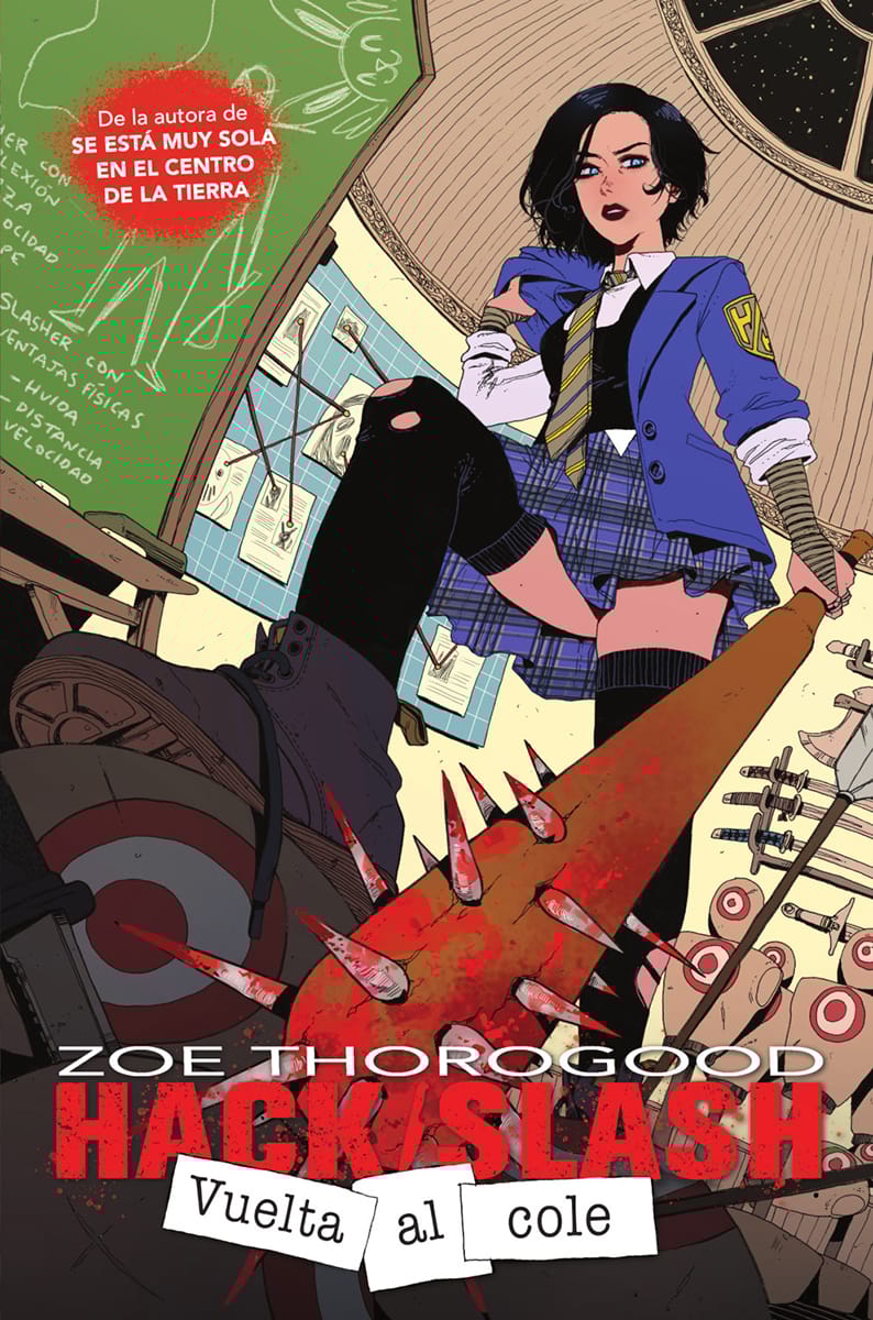 Portada del último cómic publicado en español de la artista Zoe Thorogood, Hack Slash Vuelta al cole, de Norma Editorial
