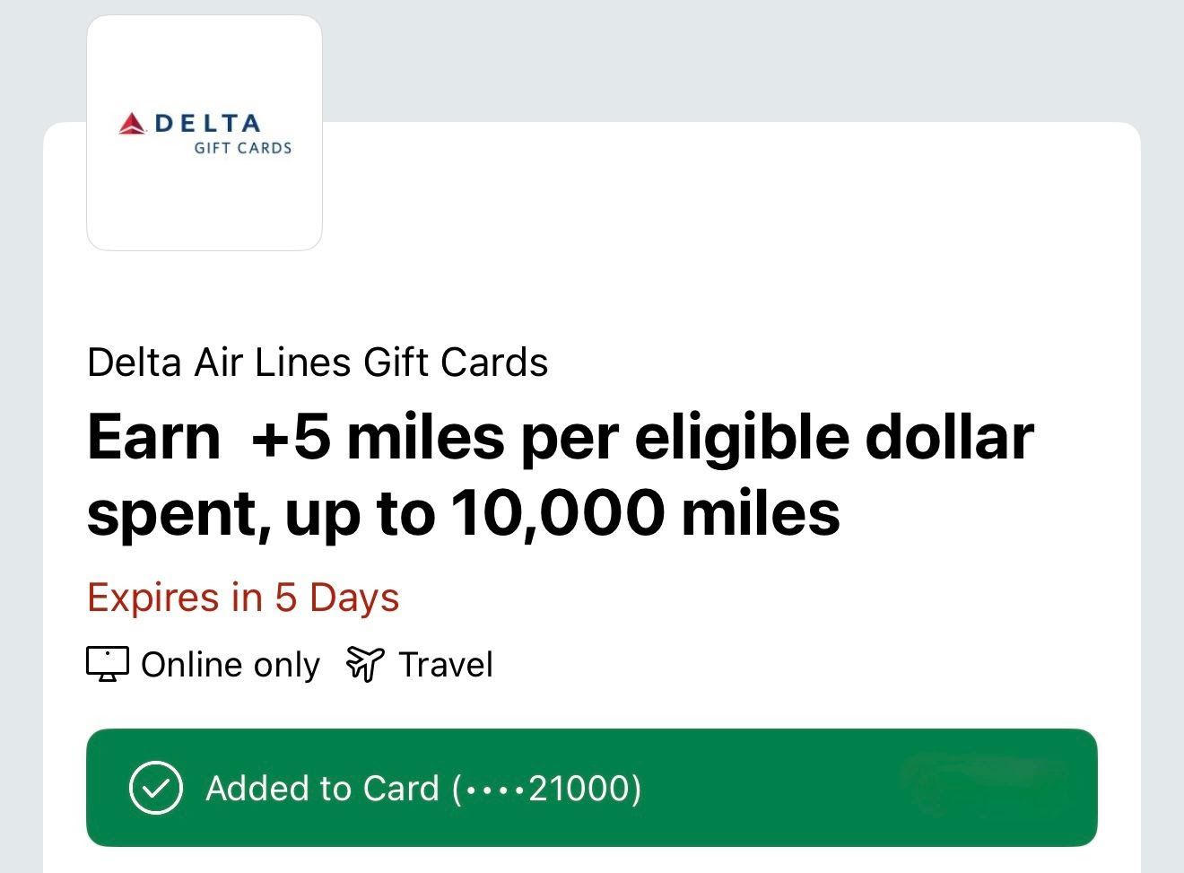 Delta merchant offer for buying gift cards
