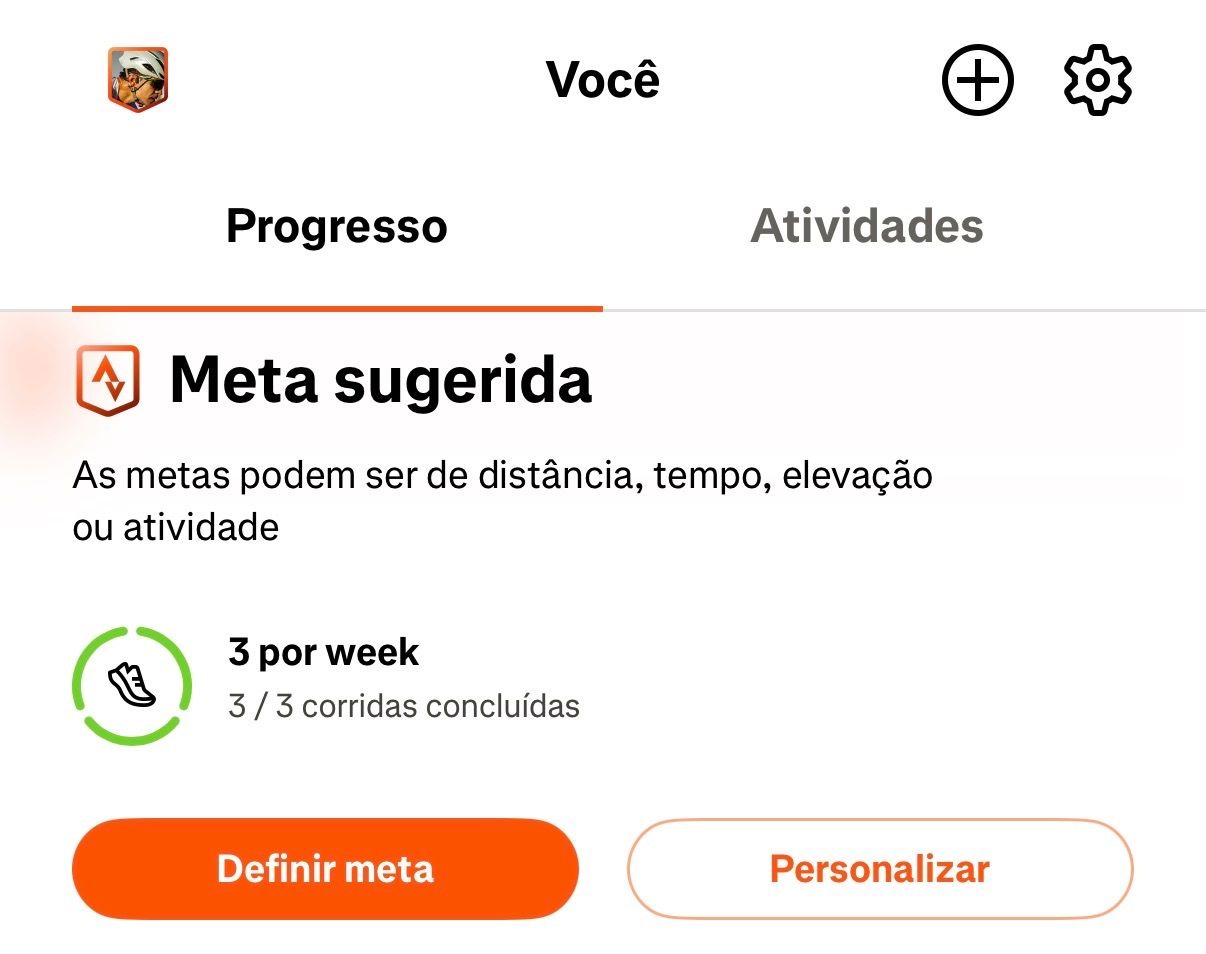 captura de tela Progresso + Metas + Personalizar