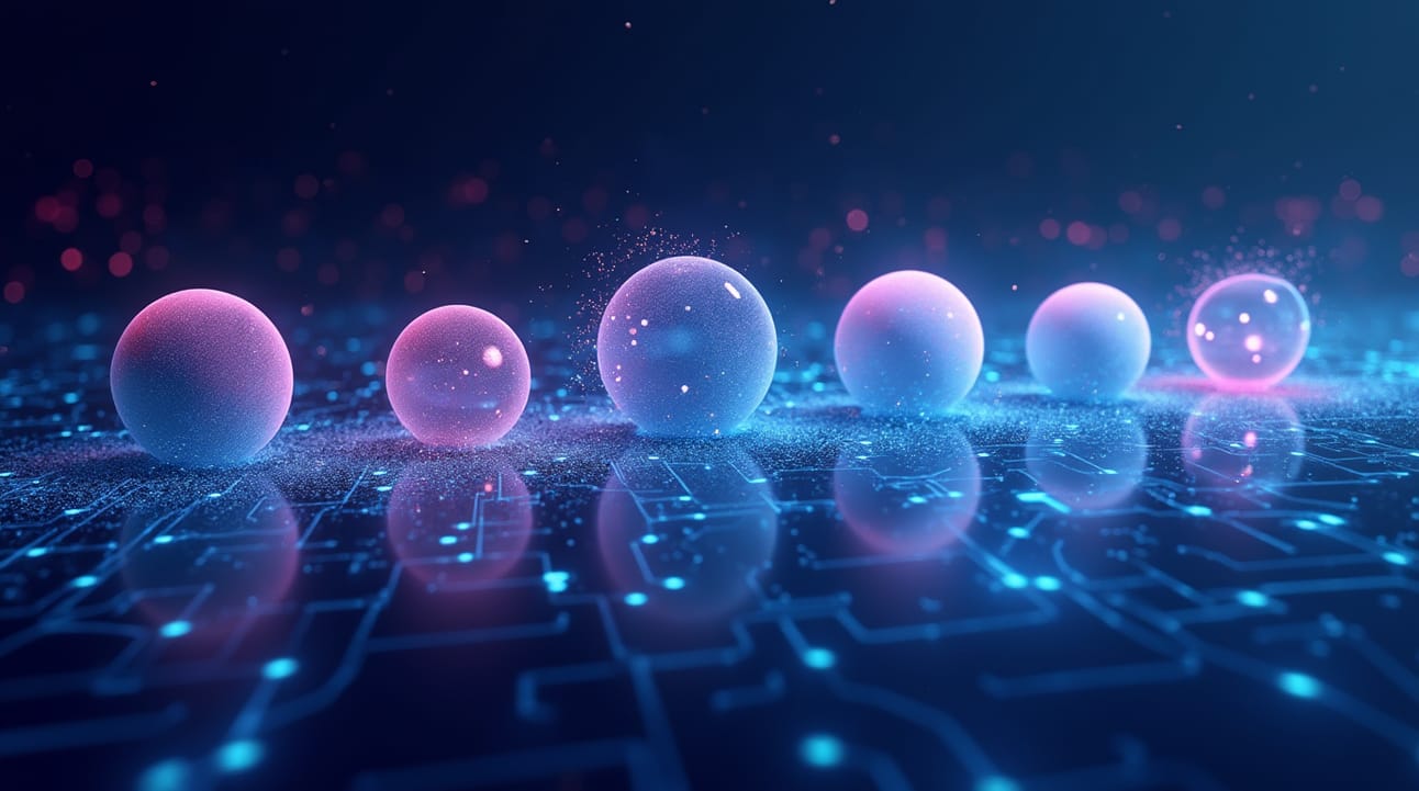 A sleek, futuristic digital landscape featuring six distinct, interconnected AI model "nodes" representing the Nova family.