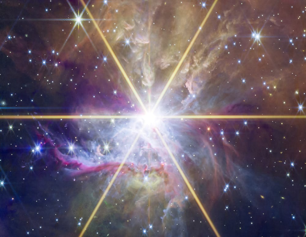 A brilliant star centered among wispy, tendril-laden filaments.