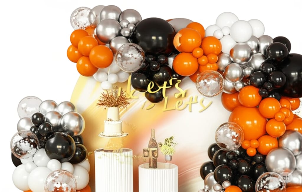 Orange and Black Balloon Arch Kit 154pcs 18/12/10/5inch Orange Black White Metallic Silver Confetti Balloon Garland for Graduation Birthday Halloween Father's Day Fall Thanksgiving Party Decoration