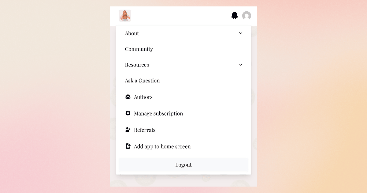 A menu of options on the mobile web version of the Time Intentional website