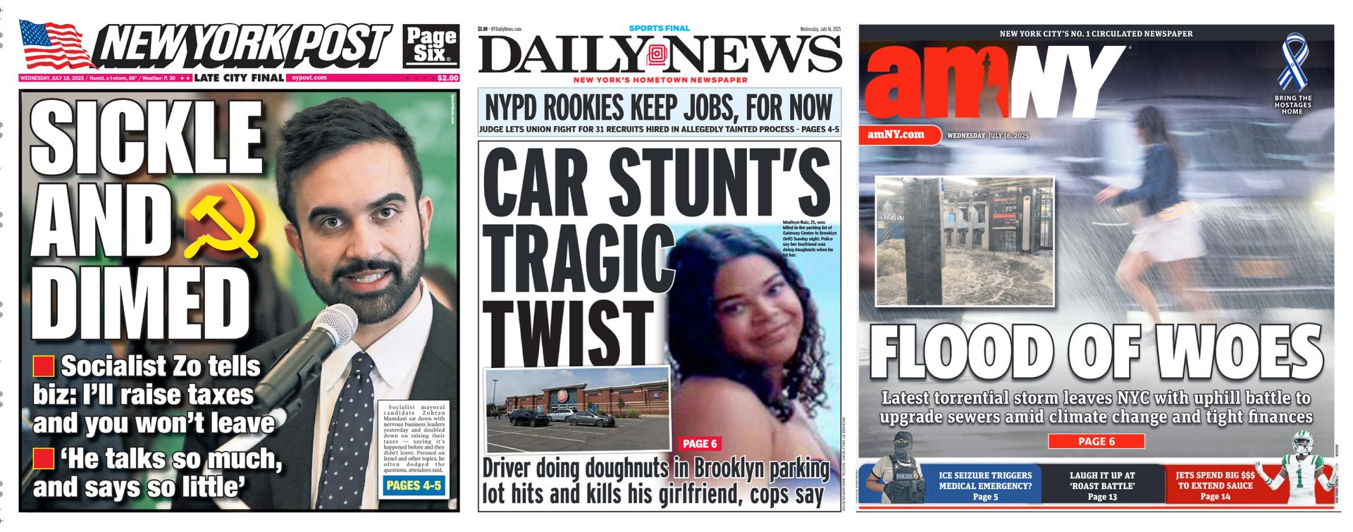 New York Newspaper Front Pages for July 16th, 2025