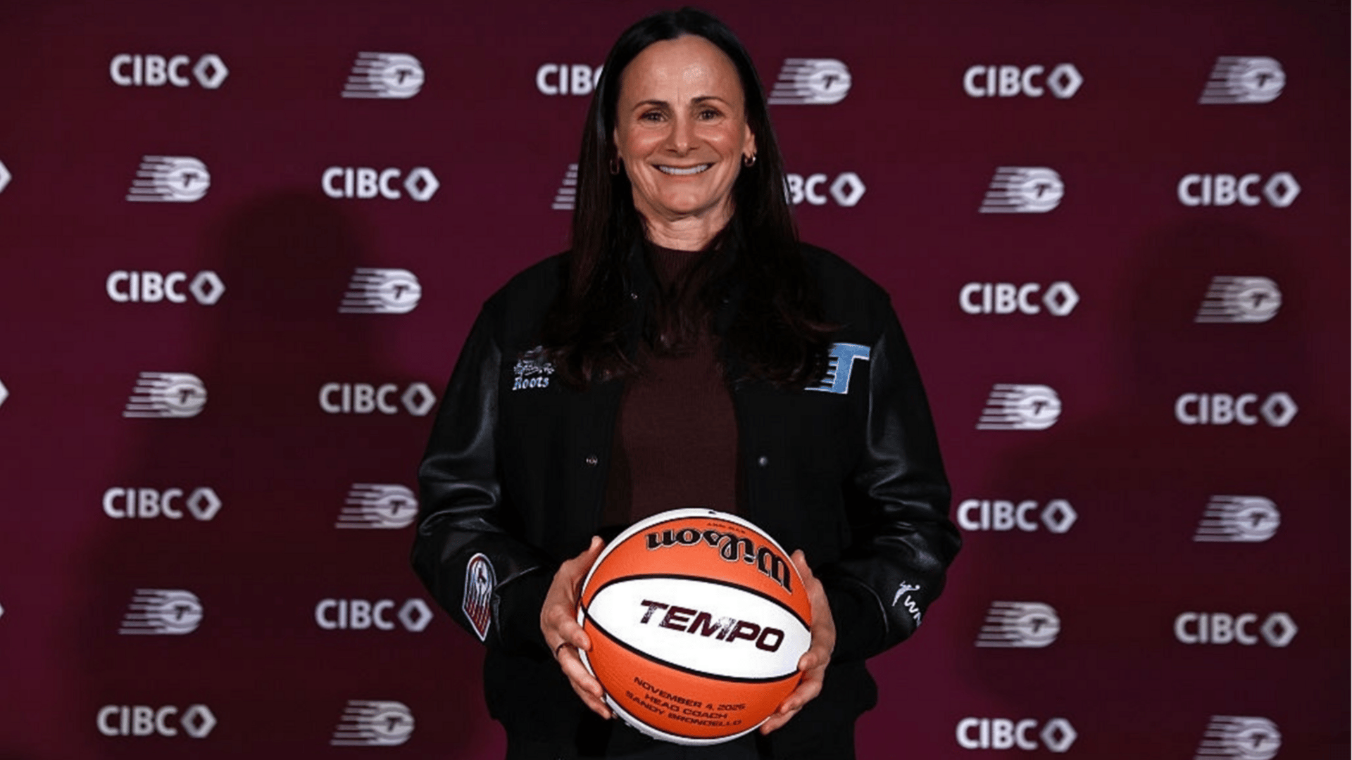 Sandy Brondello is introduced as the new head coach of the Toronto Tempo during an introductory press conference at Wellington Event Venue