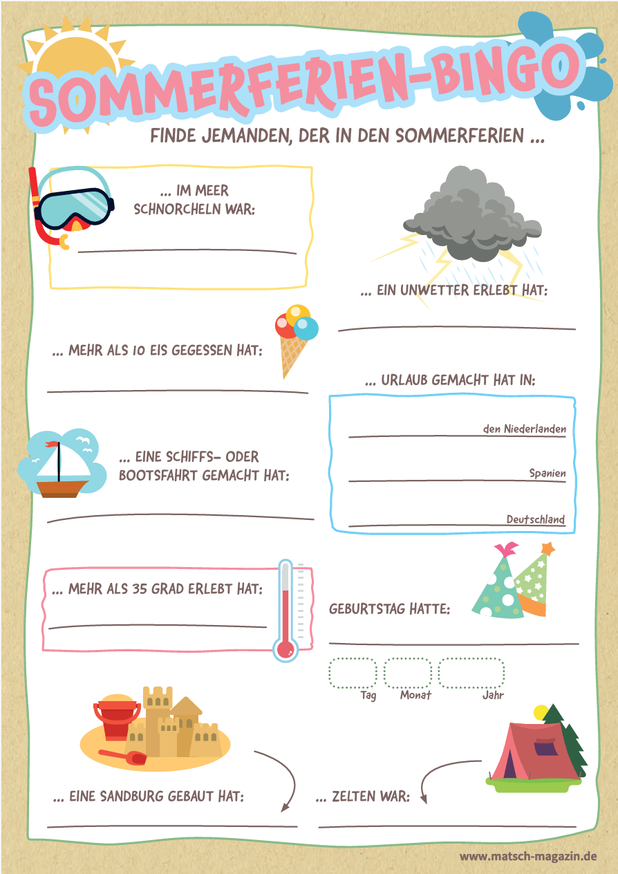 Sommerferien-Bingo zum Download