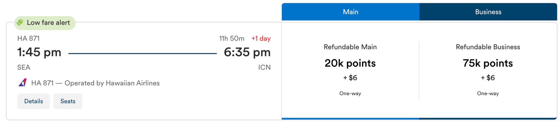 SEA-ICN for 20,000 points in economy