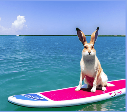 A dog sitting on top of a surfboard in the ocean.
