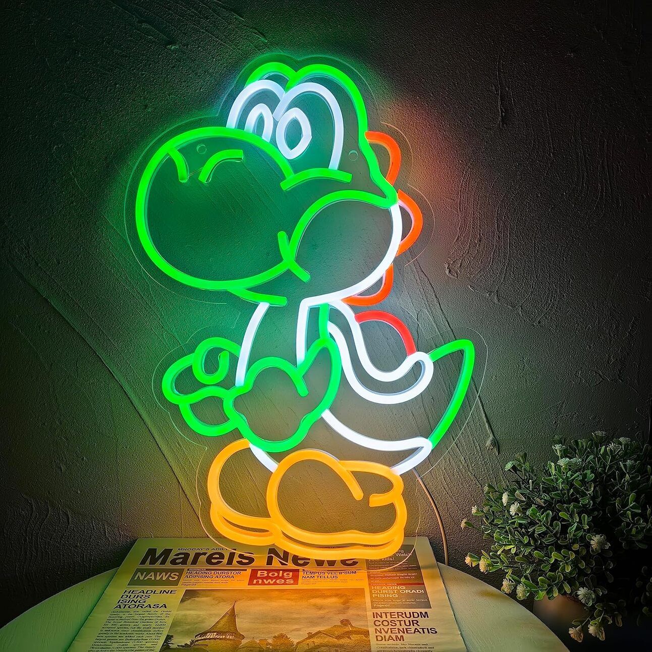 Anime Dinosaur Neon Sign – A Playful Glow for Any Room Alt text: Dimmable LED neon sign featuring a playful dinosaur design with Mario-inspired style, great for kids' bedrooms, game rooms, and man caves.
