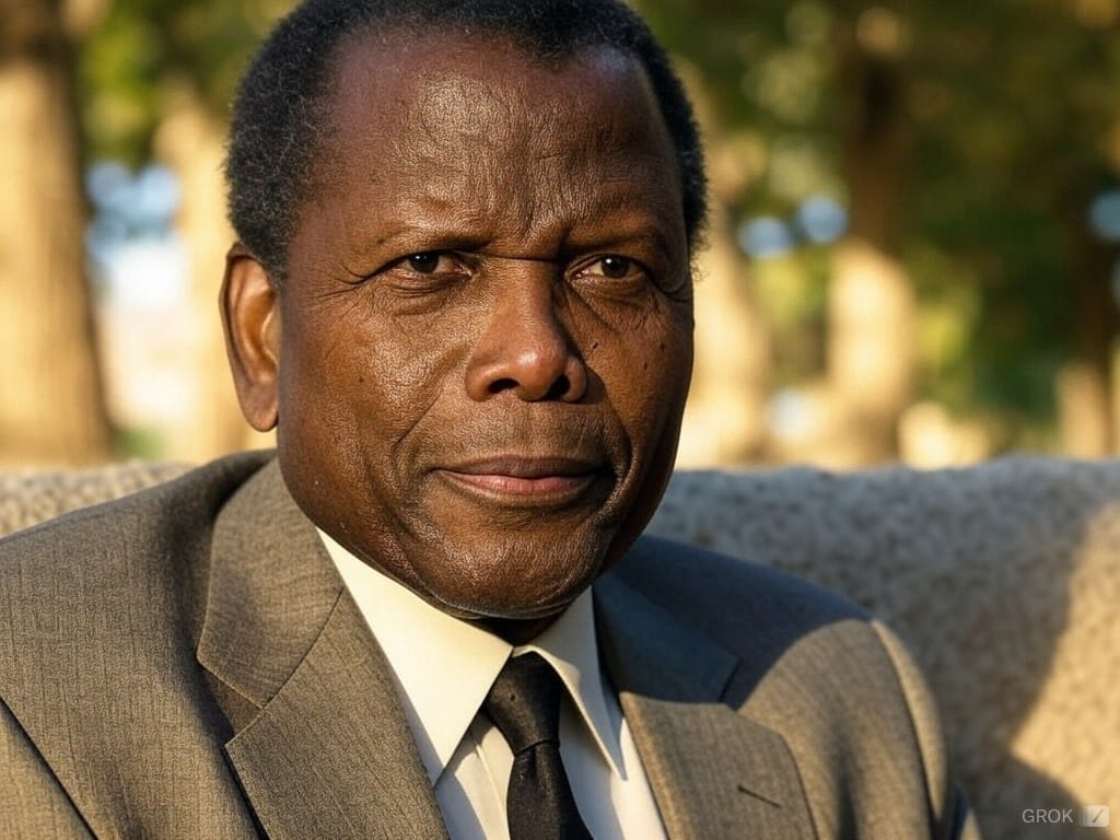 Sidney Poitier, the first Black actor to win an Academy Award for Best Actor, photographed holding his Oscar for Lilies of the Field in 1964.