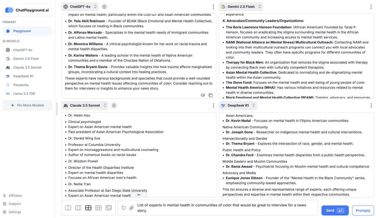 Interface of the website ChatPlayground.aai
