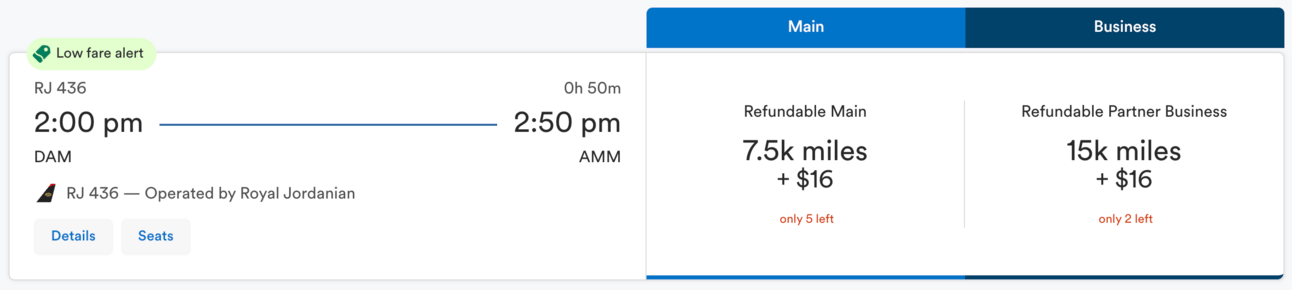 Damascus to Amman for 7,500 Alaska miles