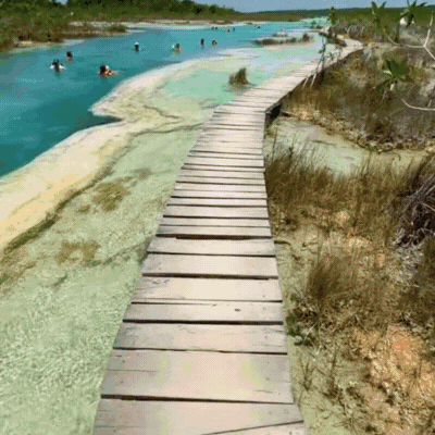 Walking into a beautiul swimming area in Mexico
