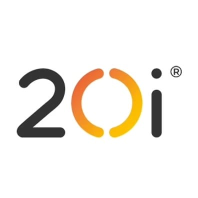 20i logo with gradient orange circular design forming the zero