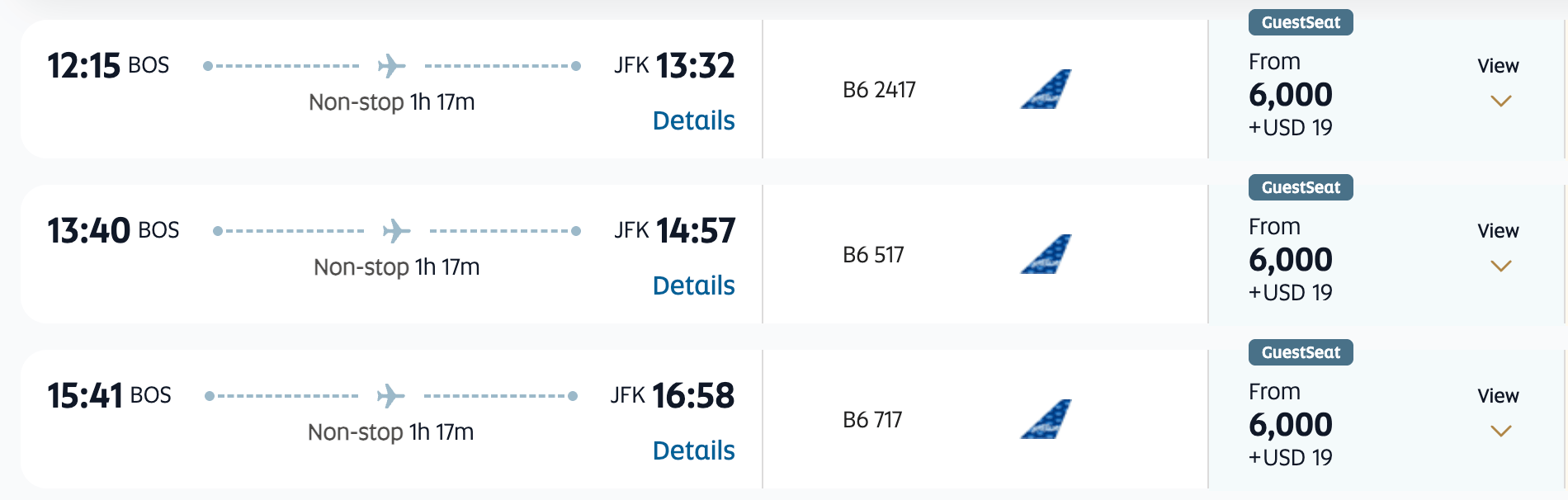 JetBlue flights booked with Etihad miles