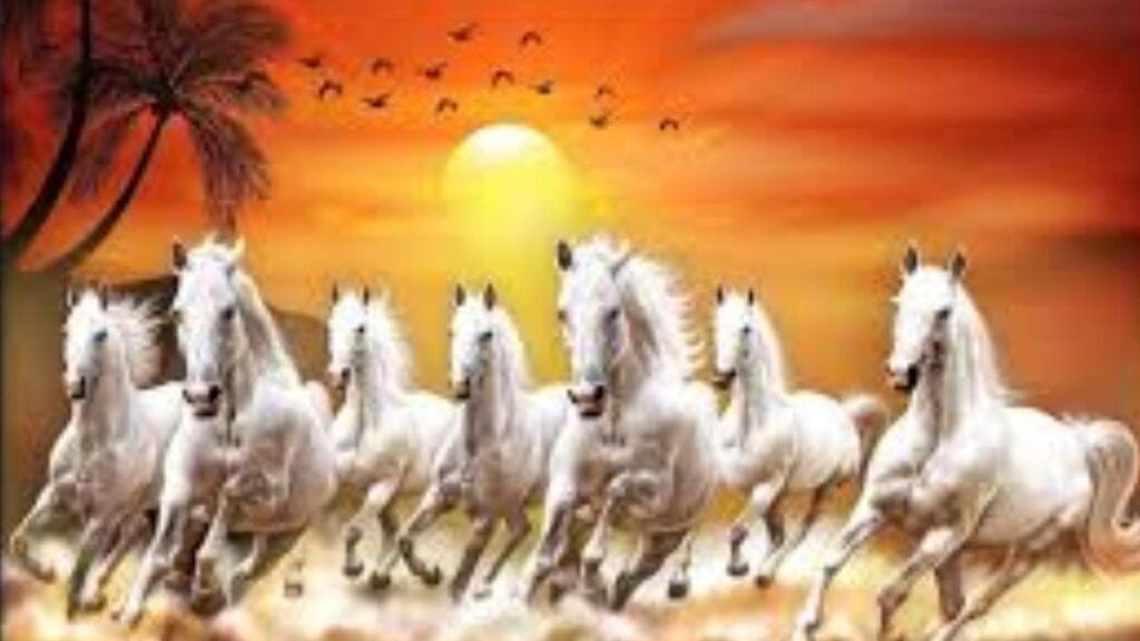7 Horses picture with reddish background