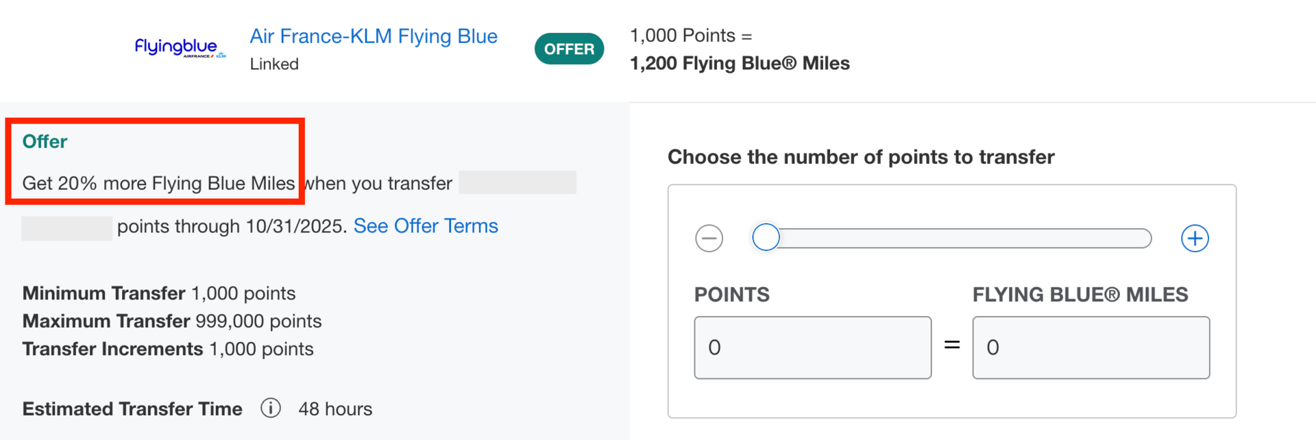 20% transfer bonus to Flying Blue