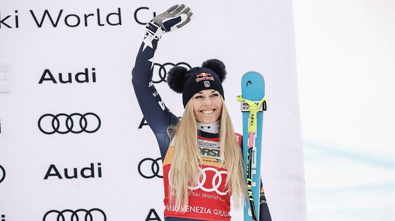Lindsey Vonn of Team United States takes 3rd place during the Audi FIS Alpine Ski World Cup Women's Downhill
