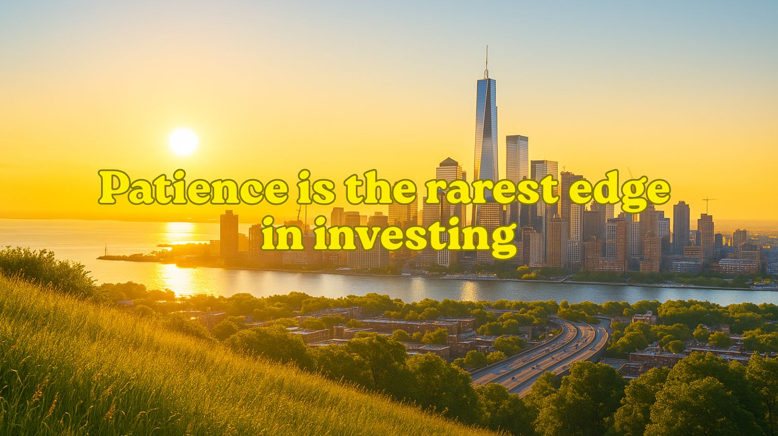 A city minimalist landscape, representing long term conviction and compounding over a period of time.