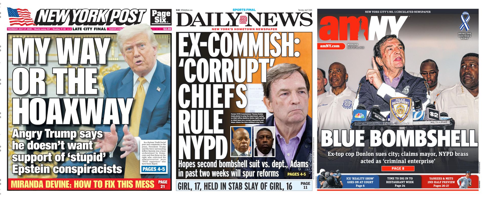 New York Newspaper Front Pages for July 17th, 2025