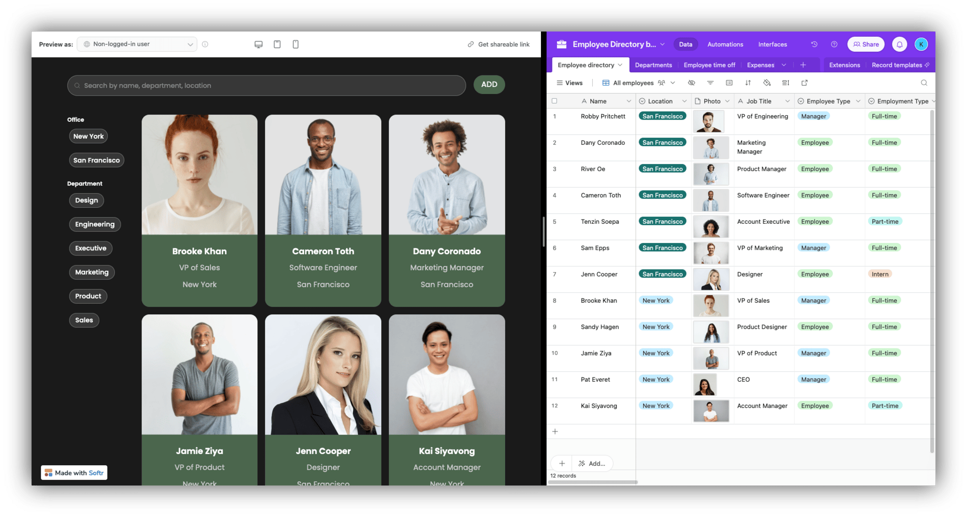 User friendly dashboards built w Softr + Airtableeith