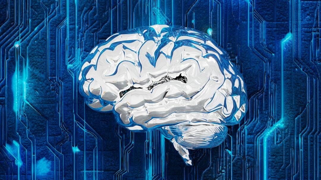 A digital artwork depicting the synergy between the human brain and artificial intelligence (AI). Featuring futuristic visuals, the metallic, liquid-like brain exudes sophistication, surrounded by electronic circuit patterns symbolizing connectivity and technological evolution. This piece represents a future where AI and humanity collaborate to create limitless innovation.