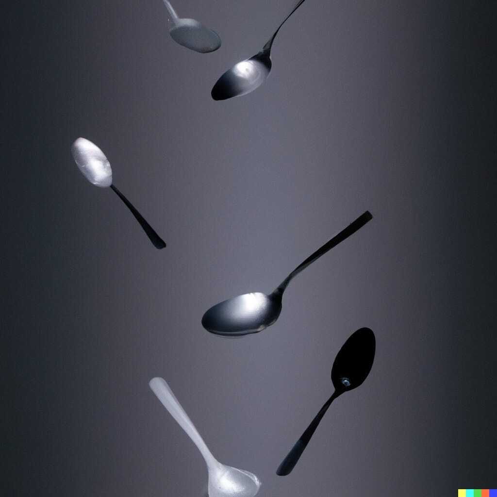 DALL·E generated image of floating spoons in space.