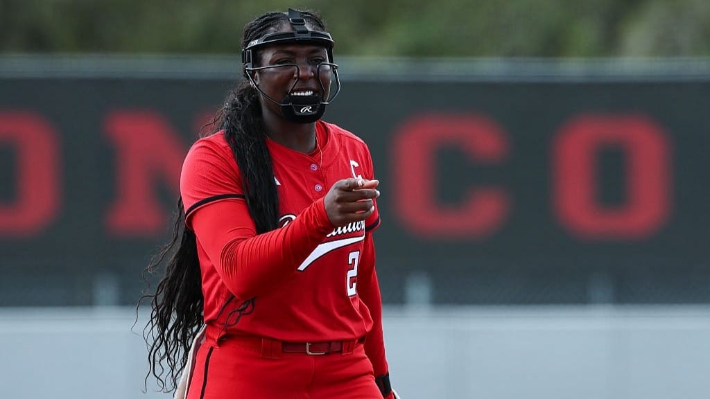NiJaree Canady #24 of the Texas Tech Red Raiders celebrates during the third inning against the Houston Cougars