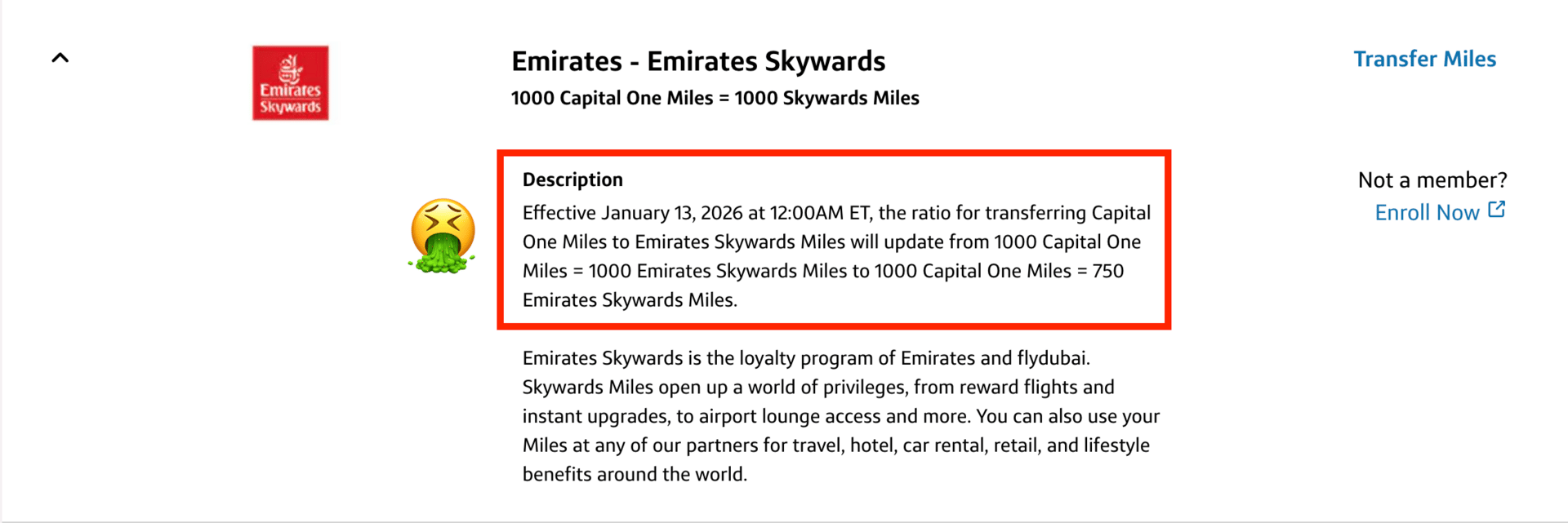 Capital One Emirates transfer details