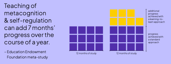 Chart comparing progress when teaching meta cognition compared tomply teaching subject matter