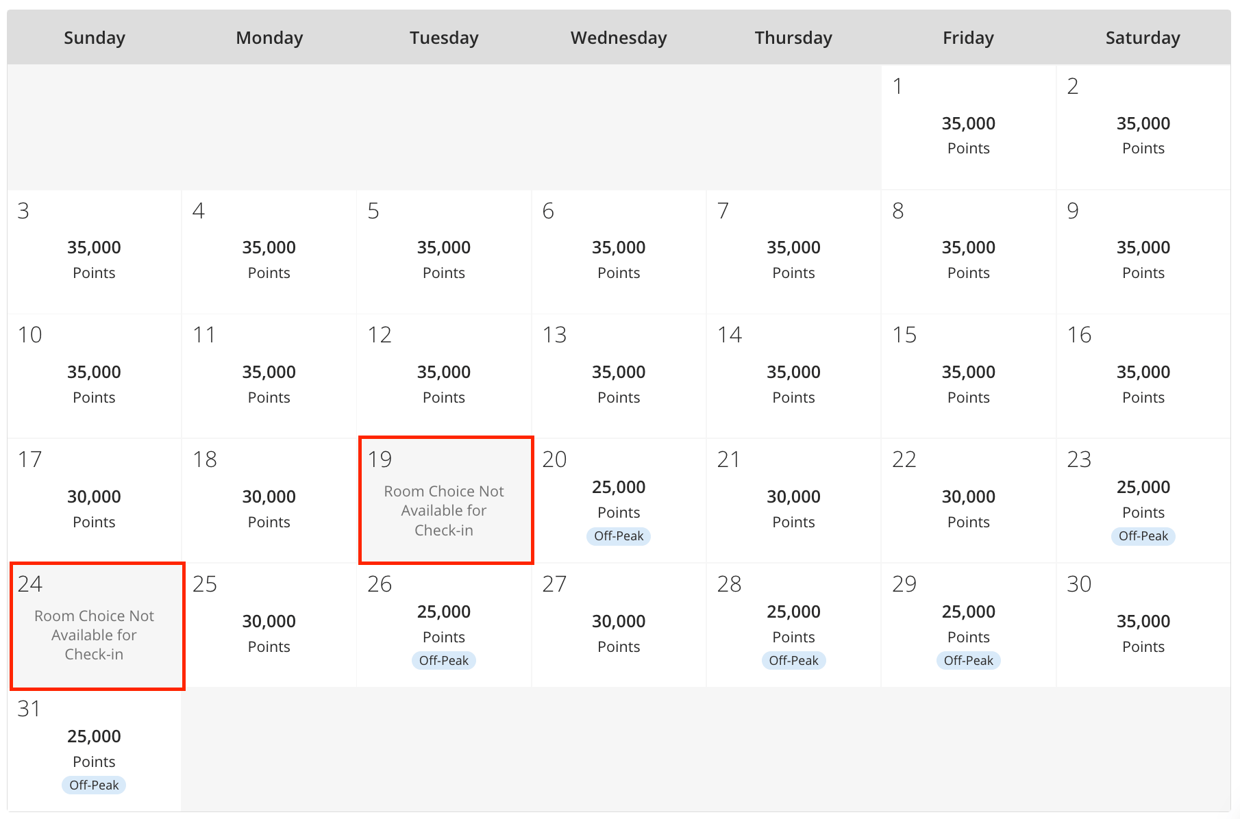 Hyatt's new award calendar