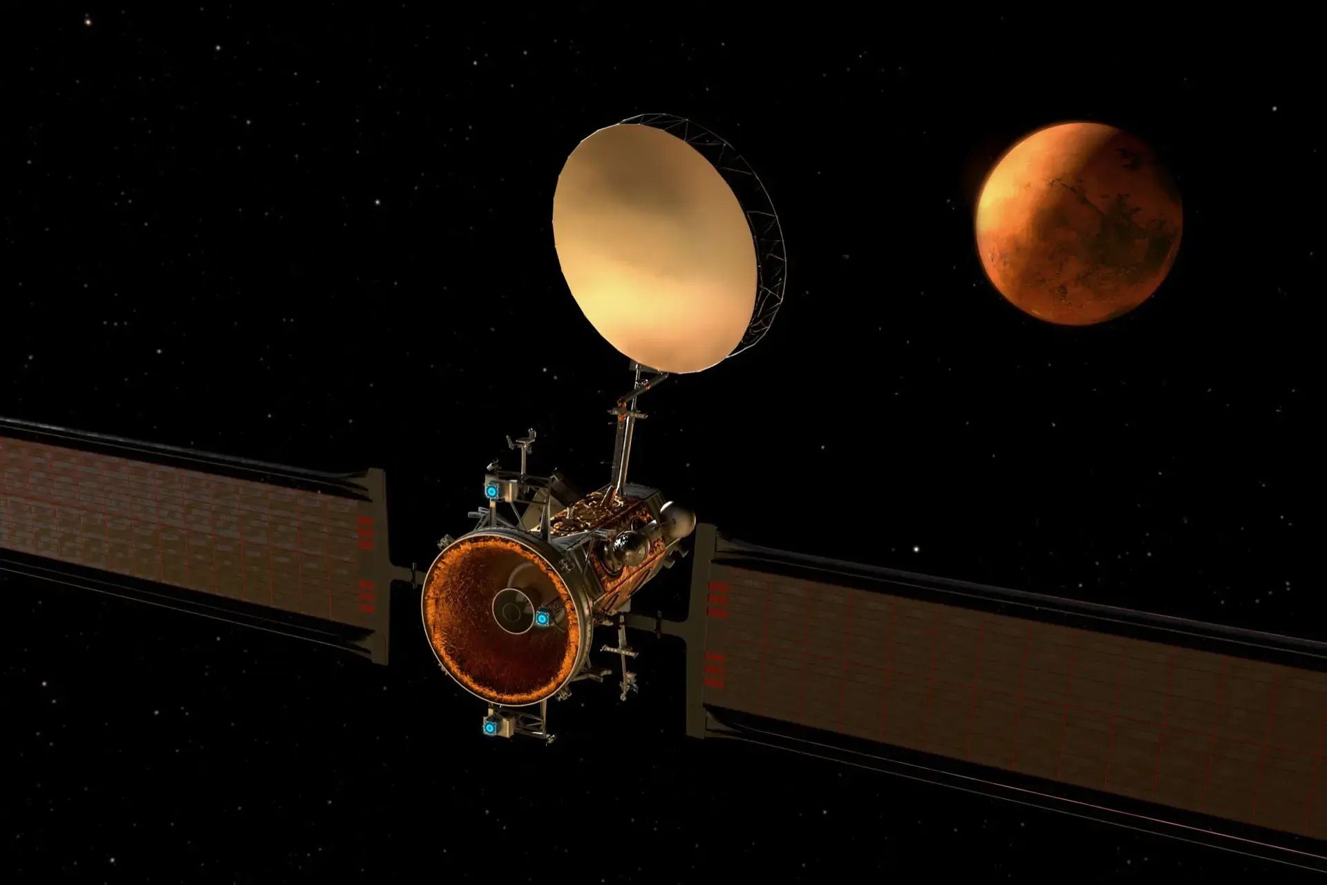An artist's illustration of Blue Origin's new proposal for a Mars Telecommunications Orbiter.