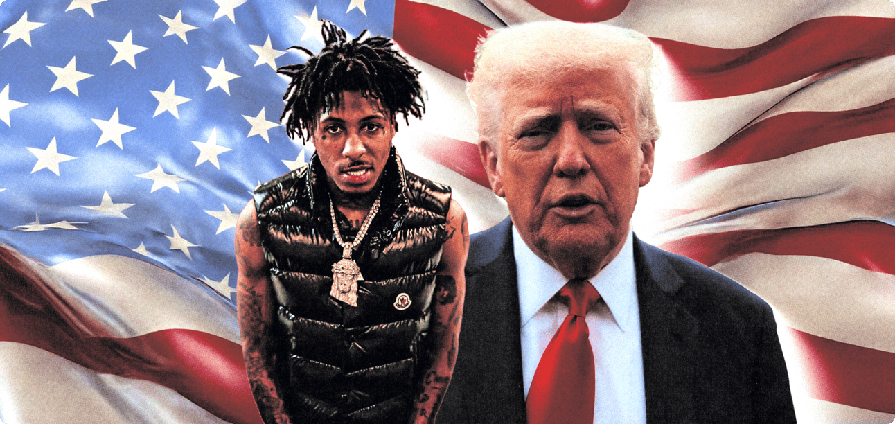 Trump and NBA YoungBoy in front of the American flag